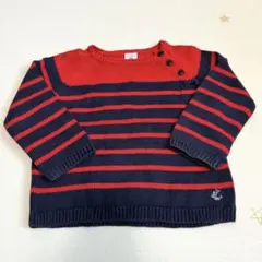 【PETIT BATEAU】赤×紺 ストライプニットセーター（18m/81cm）