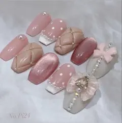 No.Pi24 ネイルチップ　フルオーダー　ピンク　リボン　量産型　ハート