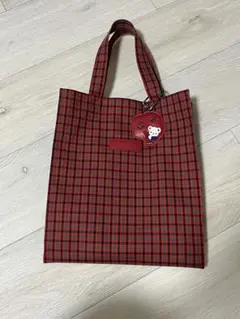 ファミリア　チェック　赤　トートバッグ