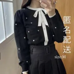 GRL ハート刺繍リボン配色ニットトップス[tt020]