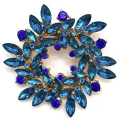 ラインストーン リース ブローチ ブルー ヴィンテージ風 アンティーク調 上品