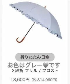 未使用　サンバリア100 ２段折 フリル / フロスト　グレー　木ストレート手元のサムネイル