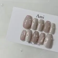 ネイルチップ＊淡色マグネット フラッシュ ピンクグレー パール シルバー