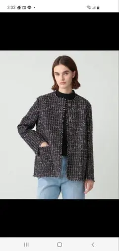 theory luxe 25SS ノーカラー ツイードジャケット38