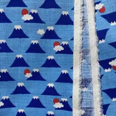 プリント生地　富士山　ブルー