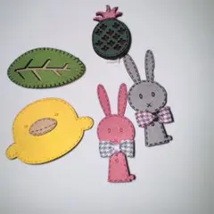 フェルト ヘアピン 5個セット 動物と植物モチーフ