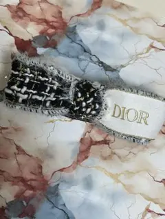 Dior ディオール ロゴ バナナクリップ ツイード調 ブラック×ホワイト