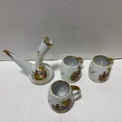 レア【藤城清治】醤油さし 卓上調味料入れ 木製スタンド付きカスター 