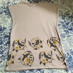 グラニフ　チュニック　花柄　鳥　ベージュピンク　フリーのサムネイル