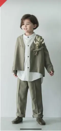 riziere ノーカラージャケットセットアップ　シャツ付　100cm