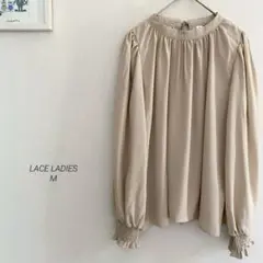 LACE LADIES バックリボンギャザーシフォンブラウスベージュ8273