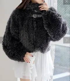 Chico プードルコート　ファーコート　チャコールグレー