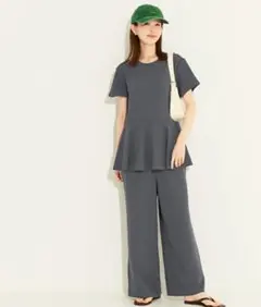 新品タグ付き coca ライトエンボス ペプラムオールインワン M グレー