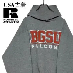 90s USA古着 ラッセル カレッジパーカー グレー L 短丈 スウェット