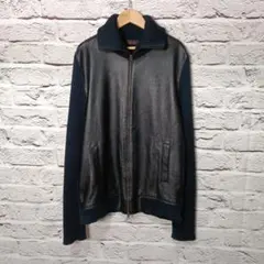 美品■zara man 異素材切替 ドライバーズニット ラムレザー×コットン