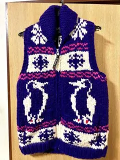 チャムス　カウチンベスト【美品】 パープル×ピンク ※クリーニング済み