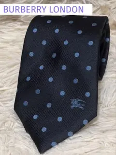 美品 Burberry ソリッド ホースマーク ワンポイント ネクタイ ネイビー