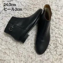 リーガル　ショートブーツ 24黒 本革 太ヒール 金具　ぺたんこ