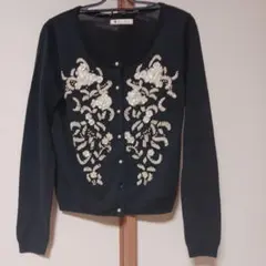 Bou Jeloud ダークネイビー ビーズ刺繍カーディガン　F