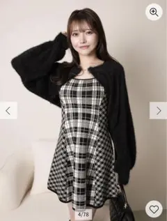 LIP SERVICE フェザーチェックアンサンブルワンピース M