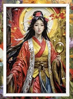 幸せを呼ぶ天照大御神　開運•風水ヒーリング　絵画グラフィックアート　額縁付き