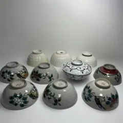 3F 【昭和レトロ】陶器製 ご飯茶碗 21個セット 赤い花模様 ビンテージ