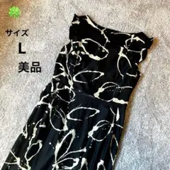 美品　ブラック花柄ノースリーブロングワンピース、十仁プラザ　L