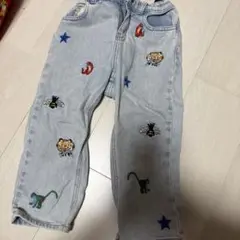 刺繍デザイン ライトブルーデニムパンツ