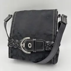 COACH コーチ ショルダーバッグ シグネチャー フラップ ブラック レザー