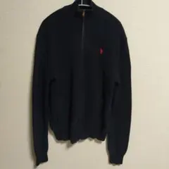 現行 ポロ ラルフローレン コットン ドライバーズニット ジップ ネイビー M