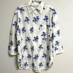 ZARA エンブロイダリー花柄 長袖ロングシャツM
