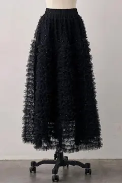 frene パール付きホイップチュールスカート フラーネ同型　黒