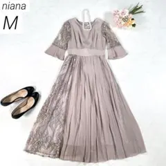 niana　ドレス　ワンピース　レース　プリーツ　リボン　結婚式　ピンク　Mのサムネイル