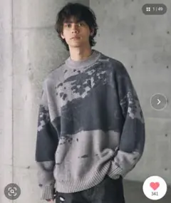 CTHY ルーズシルエットモヘアライクジャガードモックネックニット