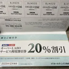 KeePer技研　キーパーラボ20％割引券　VTホールディングス株主優待券
