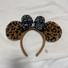 ヒョウ柄耳カチューシャ スパンコールリボン
