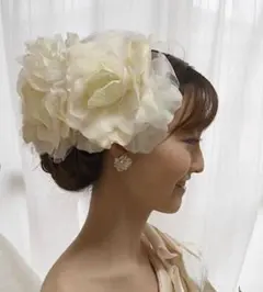 白 花 ヘアアクセ 2点　 花嫁 髪飾り ヘッドドレス 結婚 ブライダル