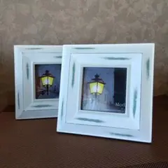Moda PICTURE FRAME_WOOD ホワイト/グリーン　2個セット