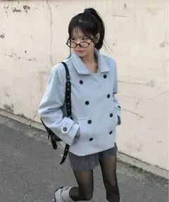 キルティングショート長袖カラーダブルボタンコート