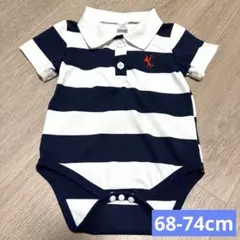 【68-74cm】ポロシャツ風ロンパース ネイビーボーダー 6-9ヶ月月齢