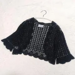 【美品】組曲 ラメ混クロシェ編みボレロ カーディガン 黒 M 2 オンワード