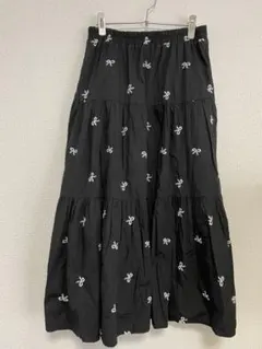 ABITOKYO リボン刺繍 黒 フレアロングスカート