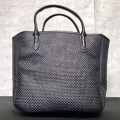 【新品同様】HAMANO 濱野皮革工藝 ラフィア×レザー ブラック ハンドバッグ