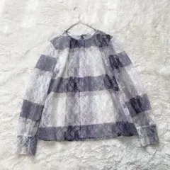 ブルーレーベルクレストブリッジ　総レース　チェック　ブラウス　パープル系