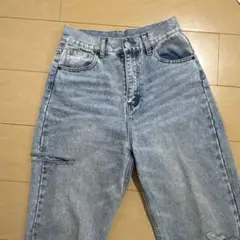 ハイウエスト ダメージデニムパンツ ライトブルー