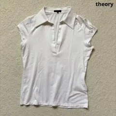 【美品】theory セオリー　スキッパーポロシャツ　ホワイト　フレンチスリーブのサムネイル