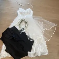 二次会、フォトウェディング　ホワイトウェディングドレスとブラックタキシードセット