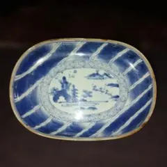 福泉窯　染付 楕円皿 山水画 陶磁器　置物　飾りのサムネイル