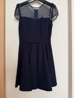 美品　ワンピース　ネイビー 半袖 シアー　ドット　シースルー　ドレス