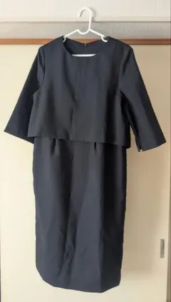 ダークグレー 長袖ひざ丈ワンピース 13号